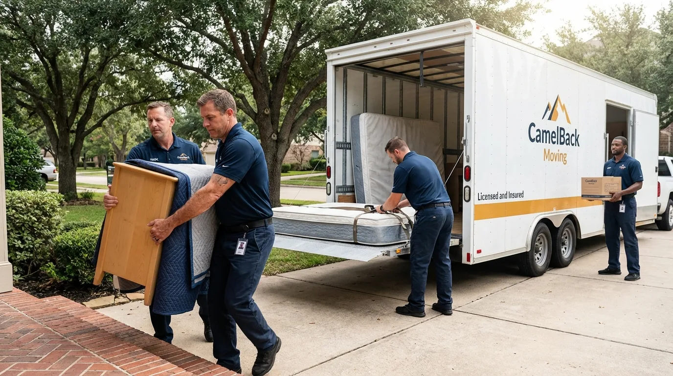 Crew loading residential truck for cross-state move from Laytonville, CA