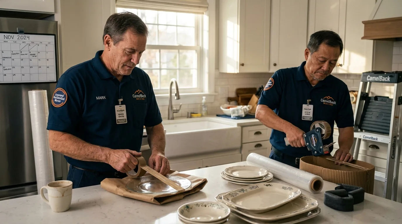 Professional crew packing kitchen dishware in Laytonville, CA